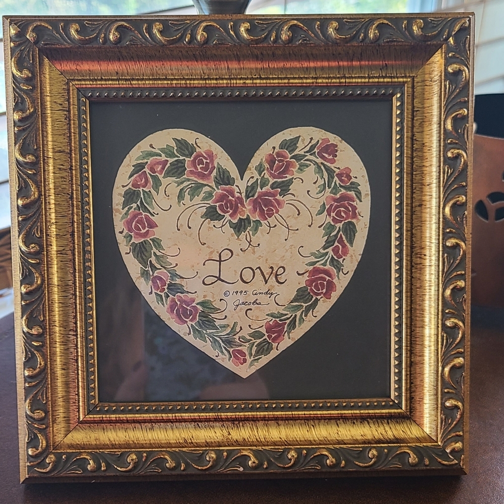 Sweet Love with mauve rose wreath picture in a beautiful frame 7×7❤️